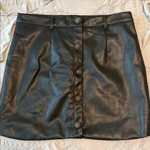 Black Button-Up Faux Leather Skirt